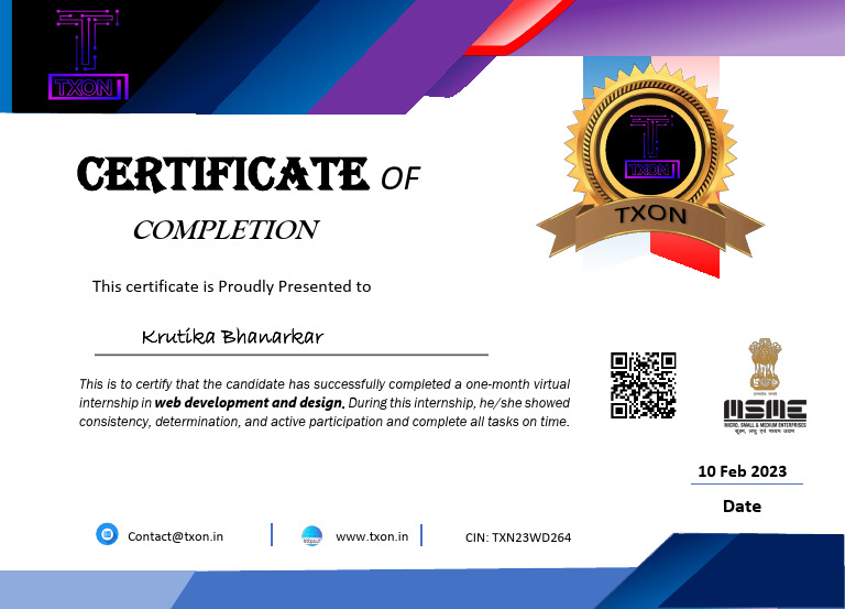 Web Development Internship Certificate | PDF