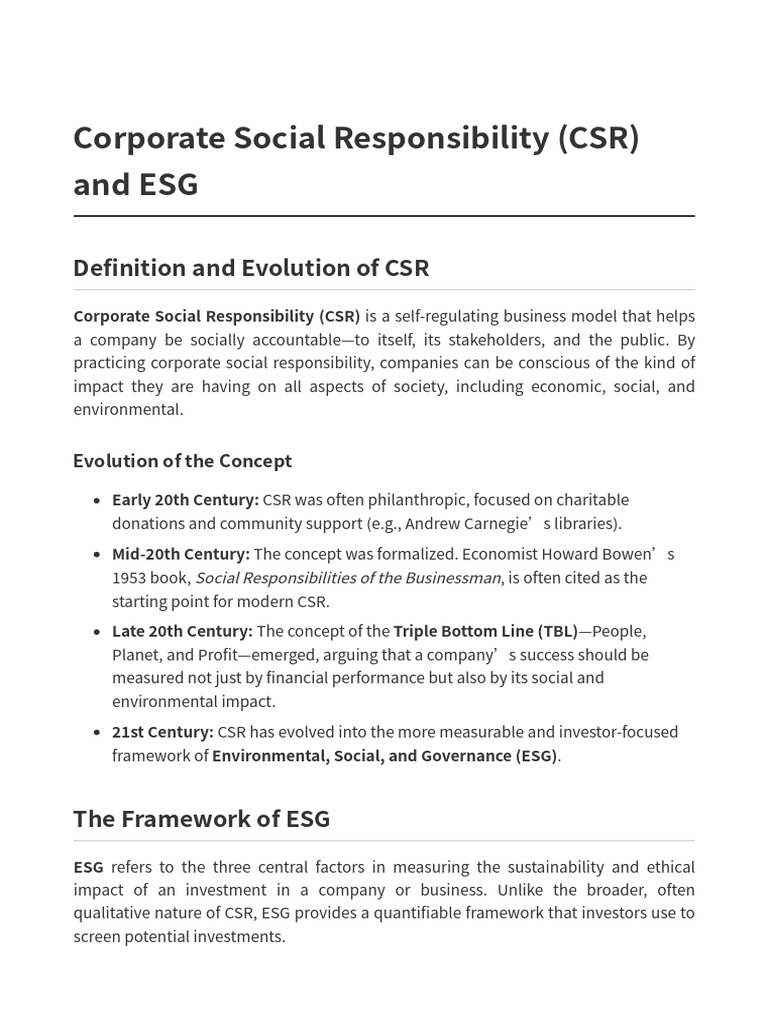 Understanding CSR and ESG Frameworks | PDF | Corporate Social ...