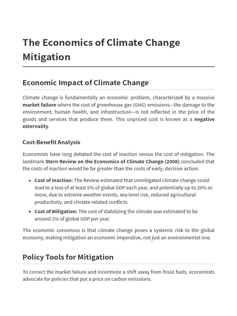 Economics of Climate Change Mitigation | PDF | Climate Change ...