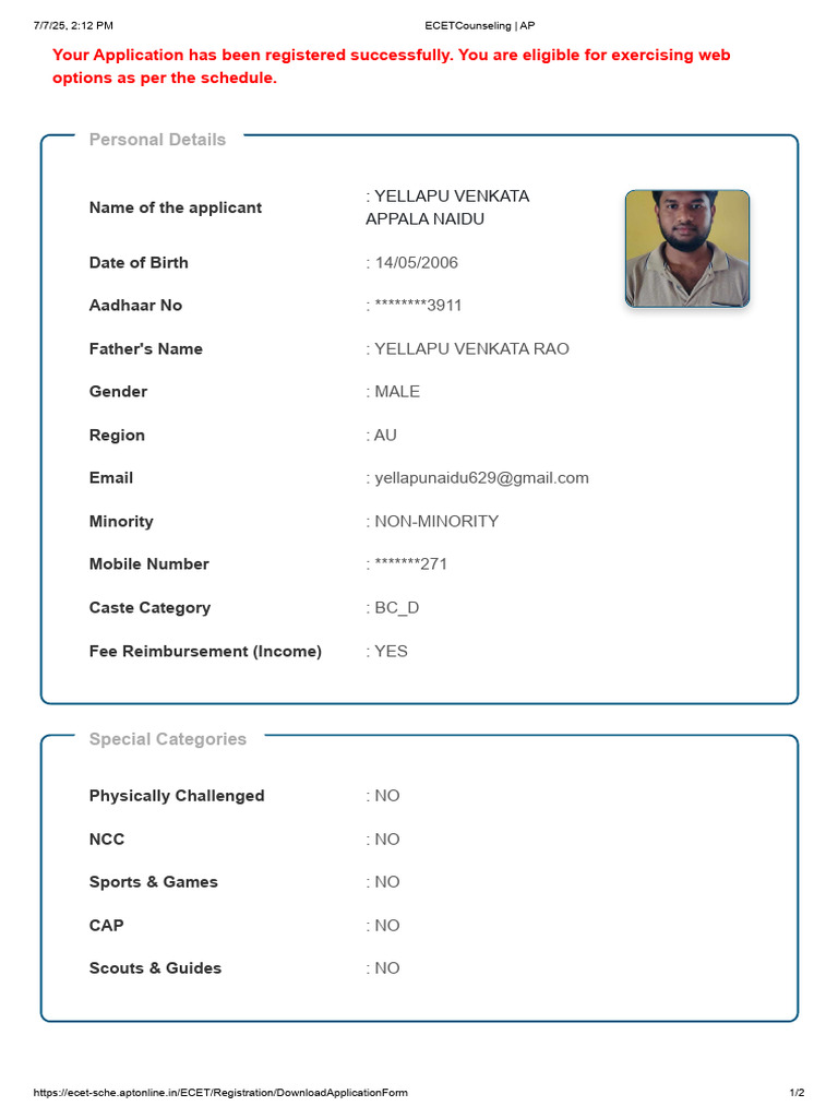 ECET Application Form - Venkat | PDF