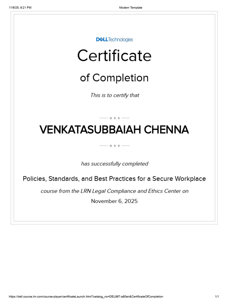 Certificate of Completion for Security Course | PDF