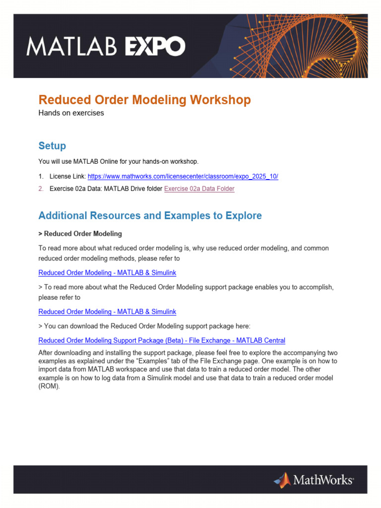 Reduced Order Modeling Workshop Guide | PDF | Mean Squared Error | Matlab