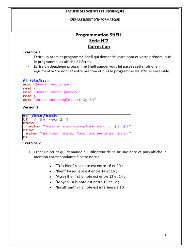 Exercices de Programmation Shell | PDF | Informatique | Logiciel
