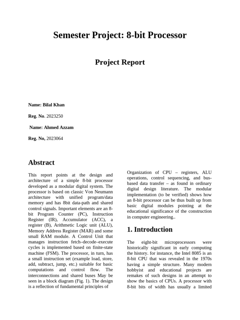 8-bit Processor Design Report | PDF | Central Processing Unit ...