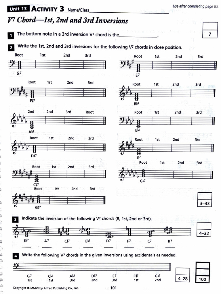 V7 Chord Inversions Worksheet | PDF | Elements Of Music | Harmony
