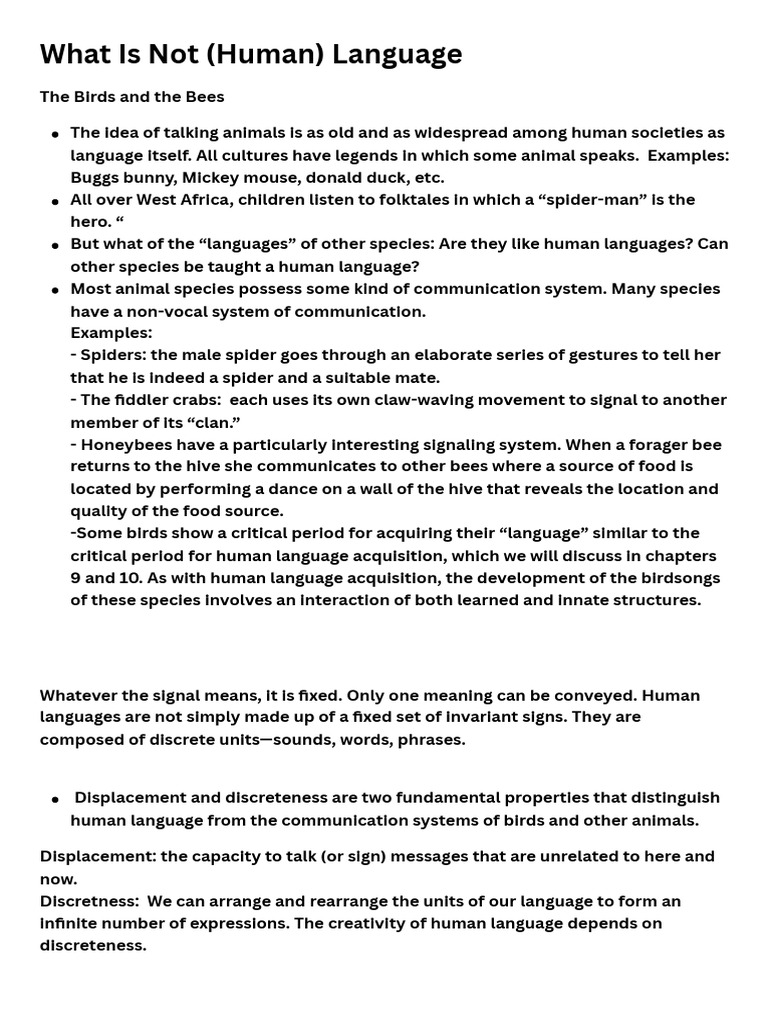 Differences Between Human and Animal Language | PDF