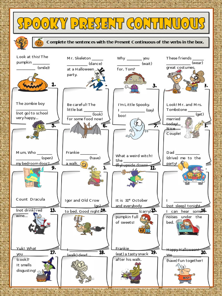 Spooky Present Continuous Grammar Drills Information Gap Activities ...