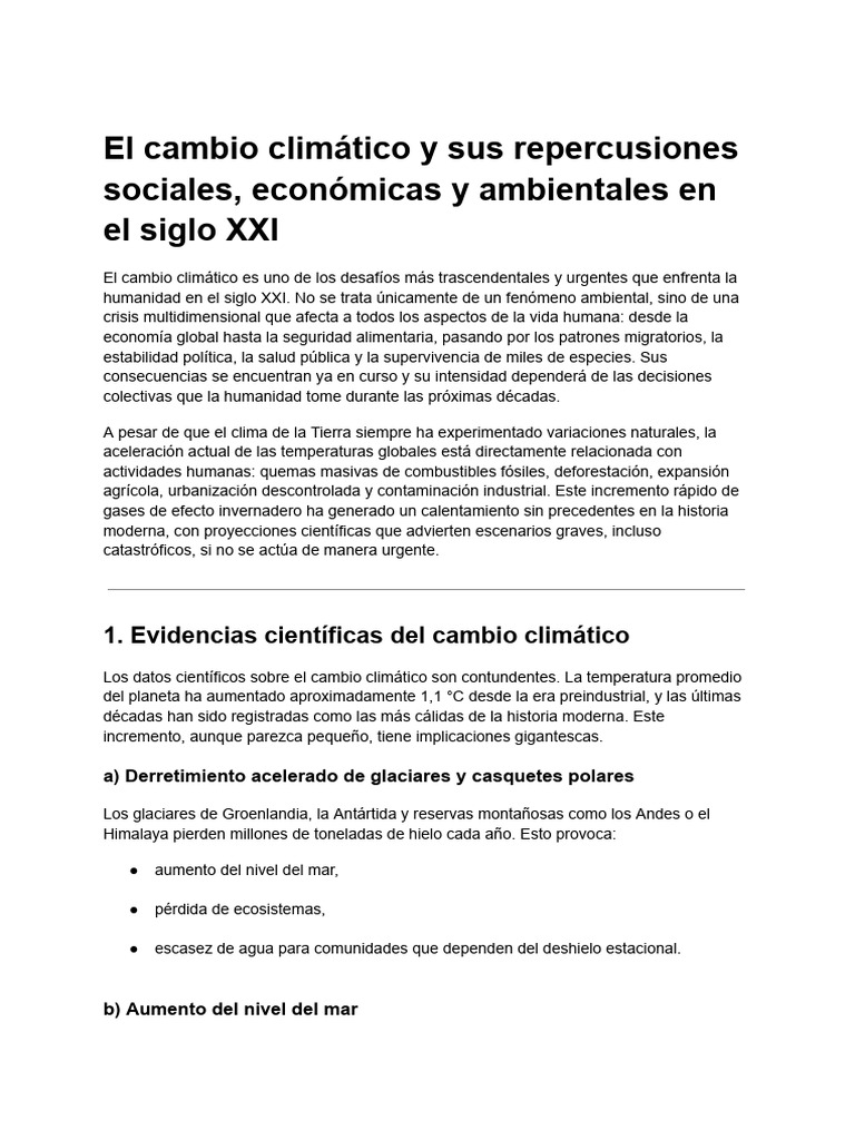 Impacto del Cambio Climático en el Siglo XXI | PDF | Cambio climático ...