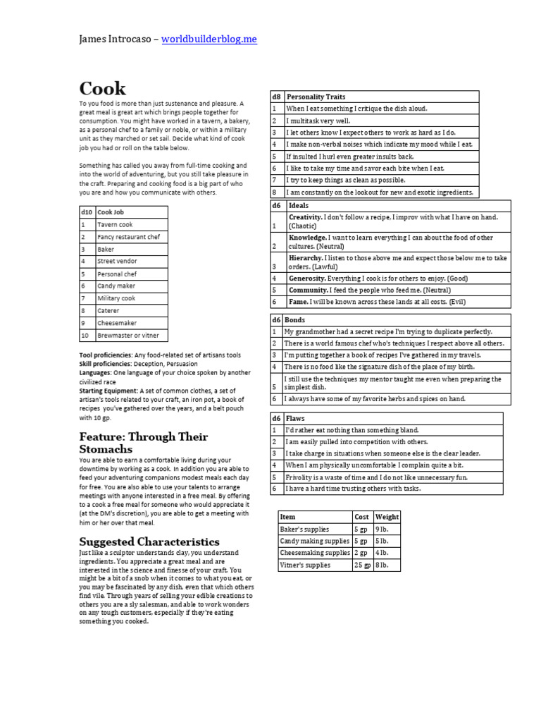 Adventurer Cook Job Guide | PDF