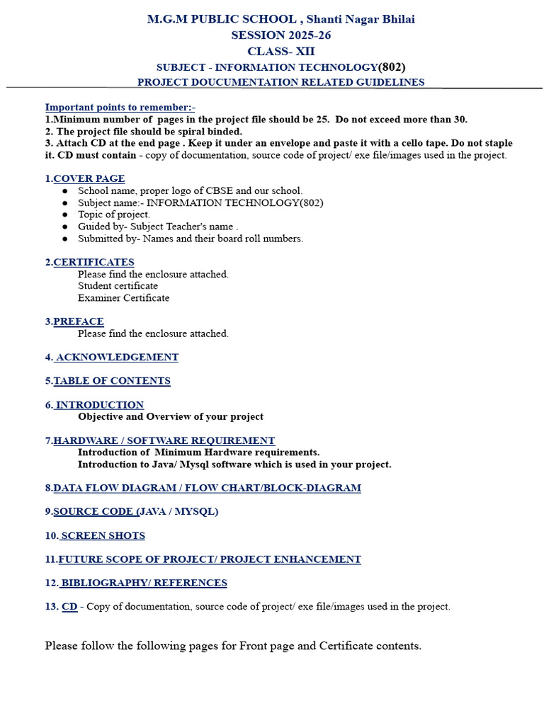 IT Project Guidelines for Class XII | PDF