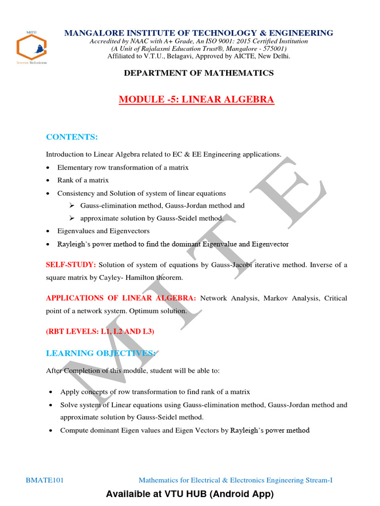 Linear Algebra for Electrical Engineering | PDF | Eigenvalues And ...