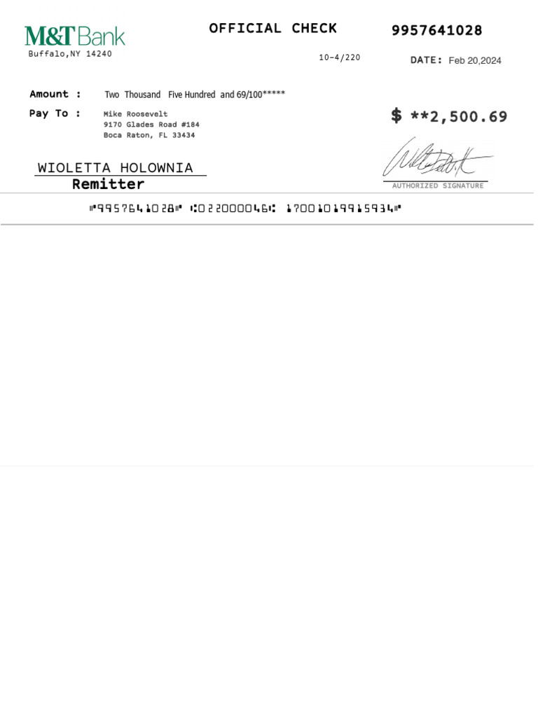 Official Check for $2,500.69 | PDF