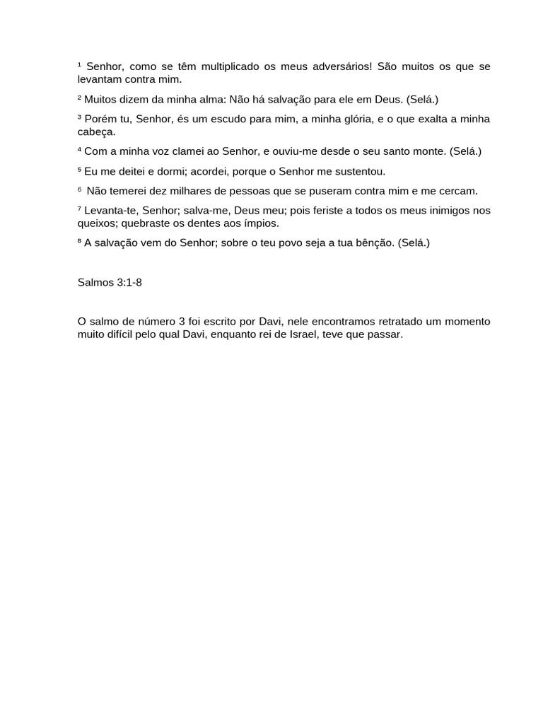 Salmo 3: A Oração de Davi em Crise | PDF