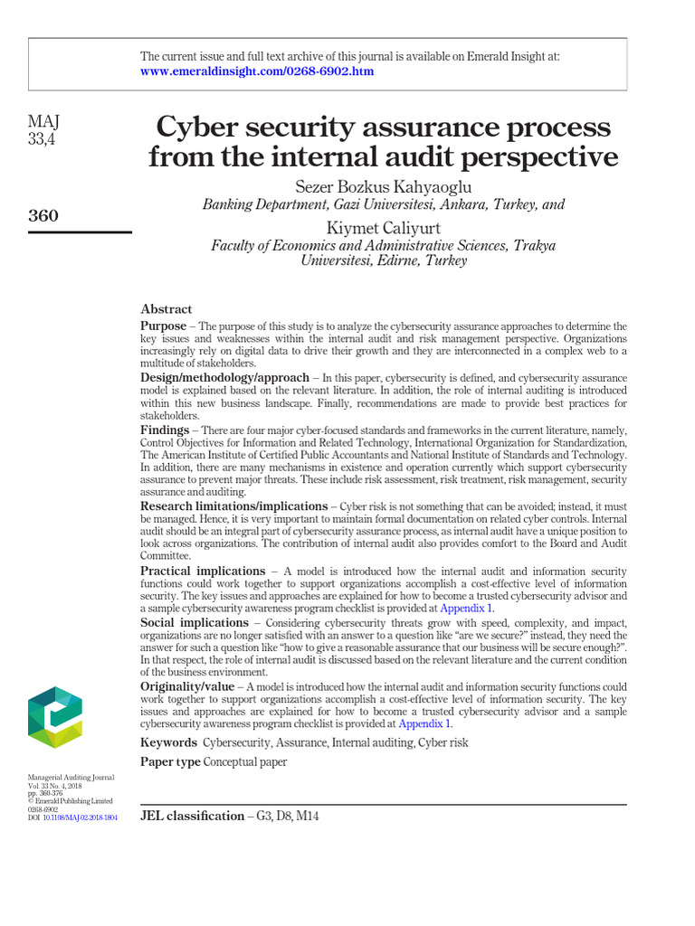Cybersecurity Assurance in Internal Audit | PDF | Computer Security ...