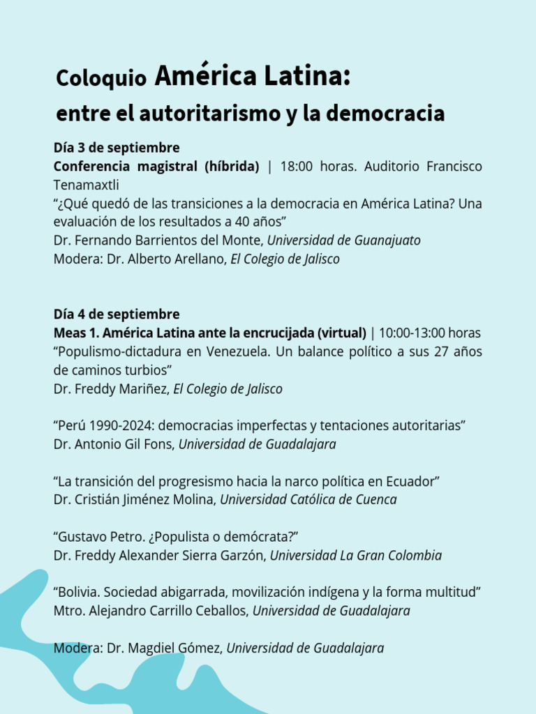Coloquio América Latina Entre El Autoritarismo y La Democracia | PDF