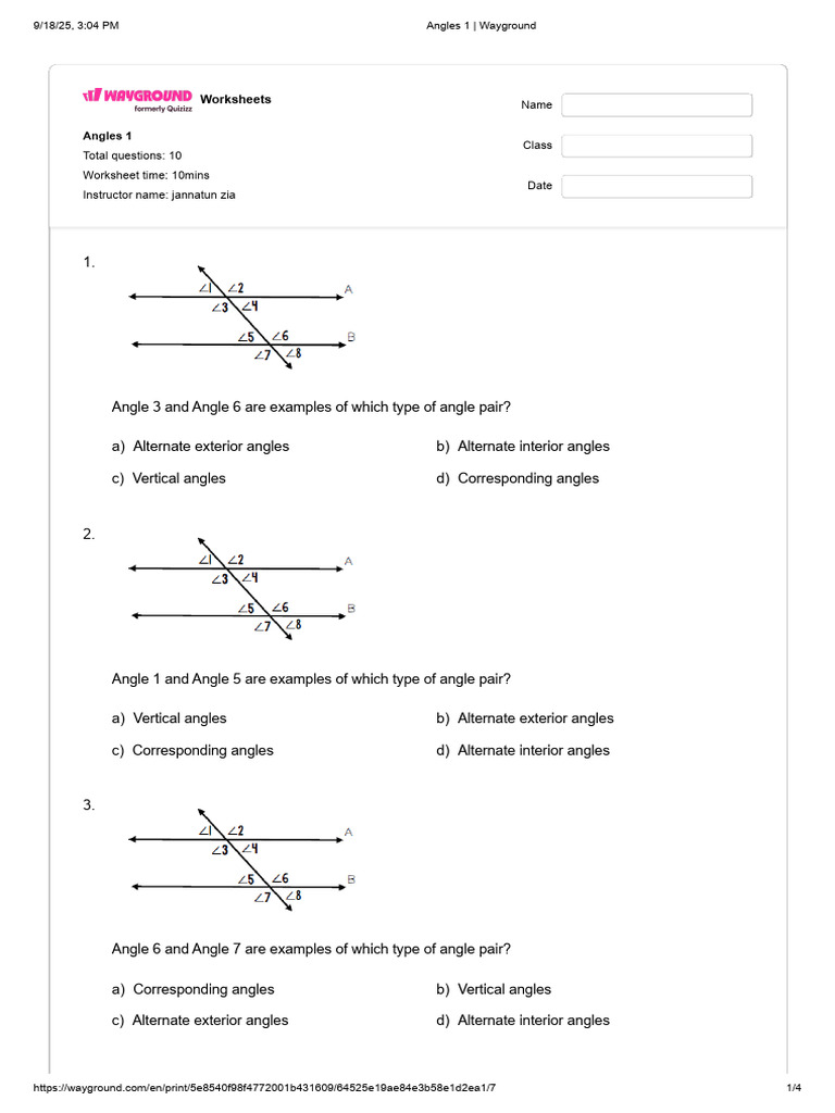 Practice Sheet For Chapter - 5. (Lines and Angles) | PDF | Euclidean ...