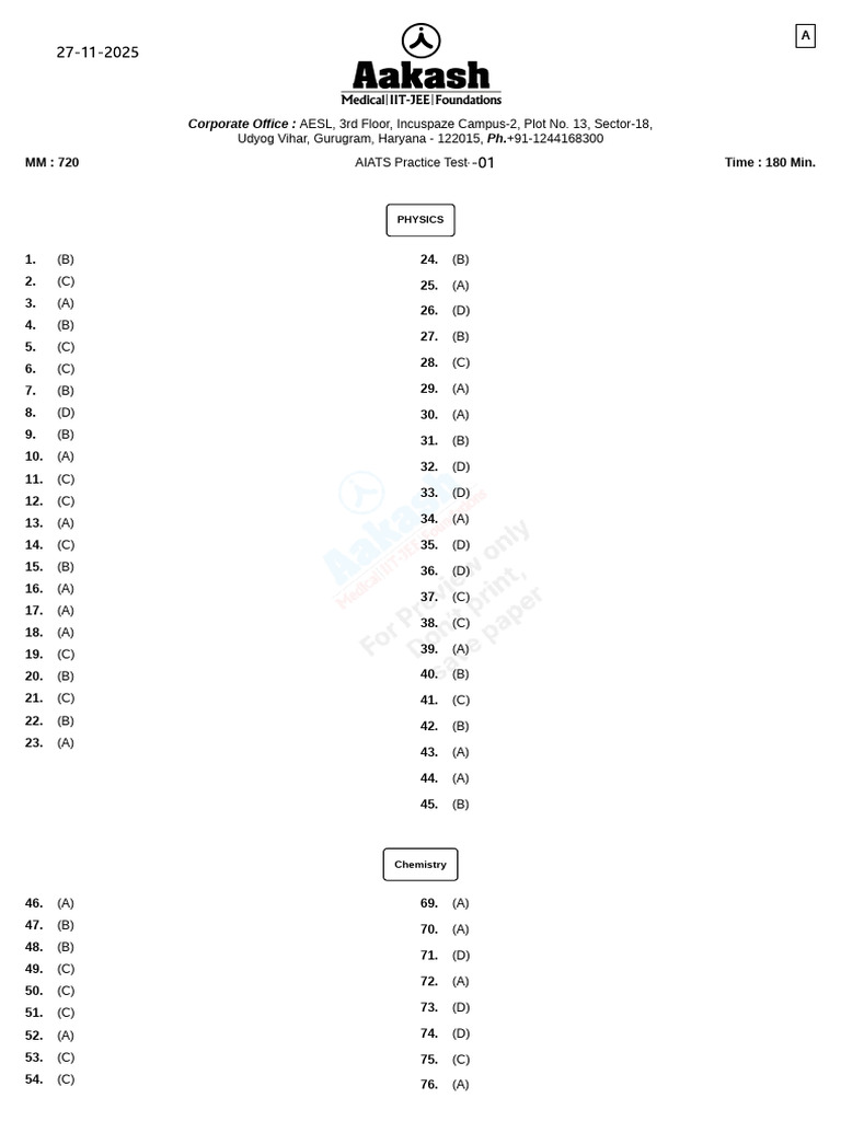 Test de pratique AIATS en sciences | PDF