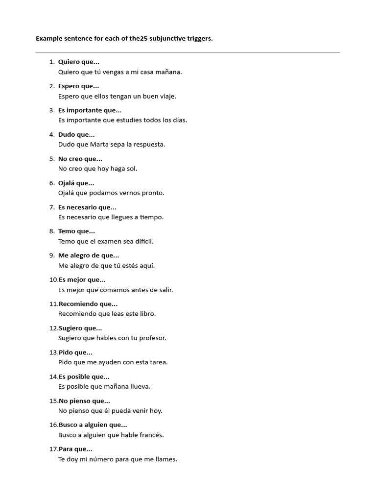 Subjunctive Trigger Sentences With Examples | PDF