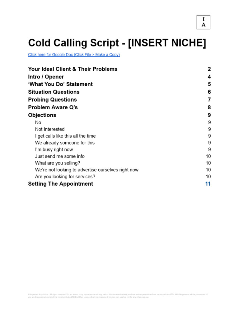 Cold Calling Script Template Guide | PDF