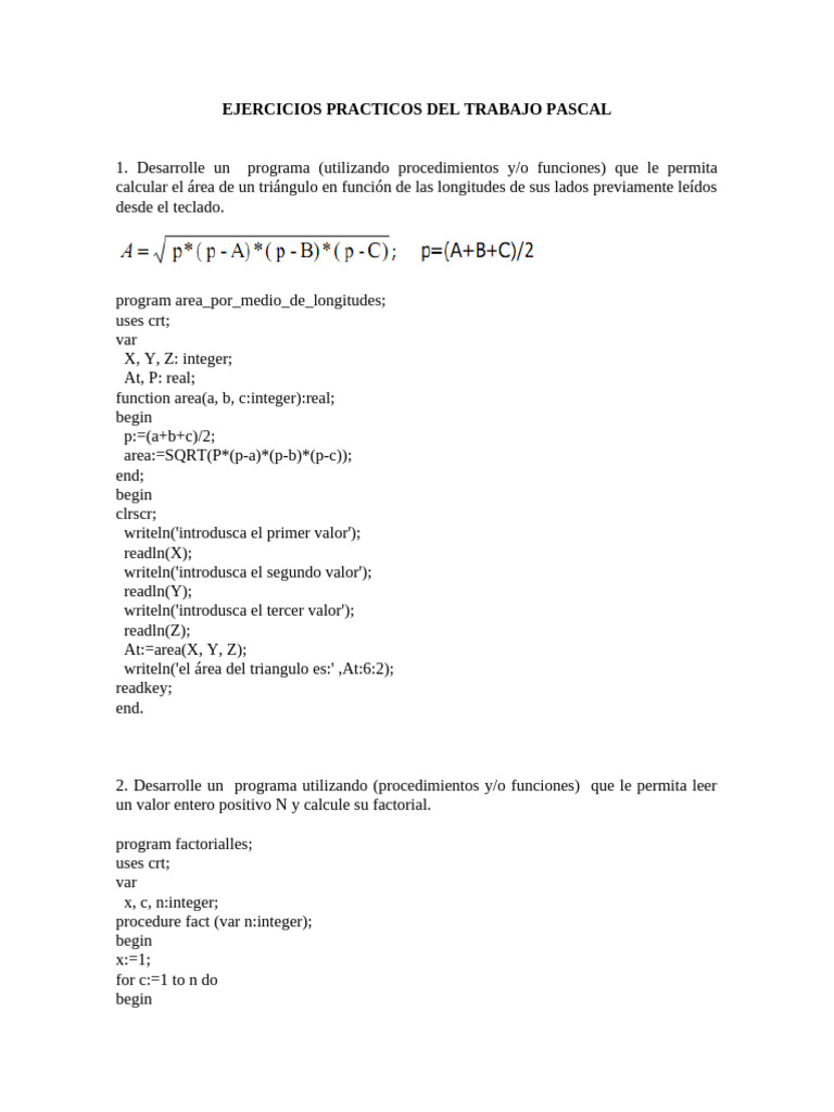 Ejercicios de Programación en Pascal | PDF | Programación de ...