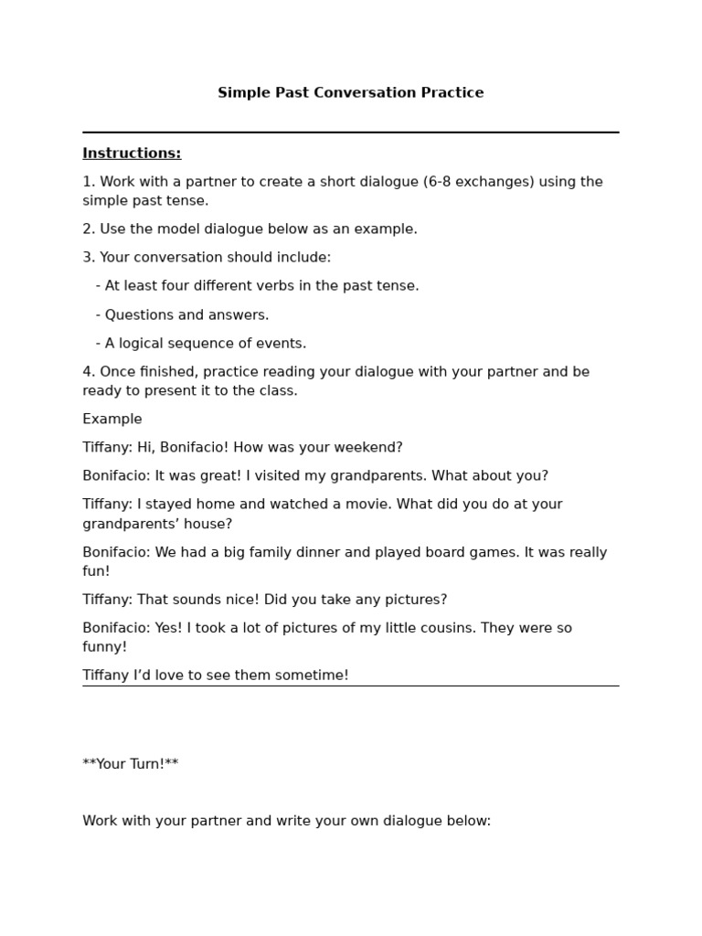 Simple Past Tense Dialogue Practice | PDF