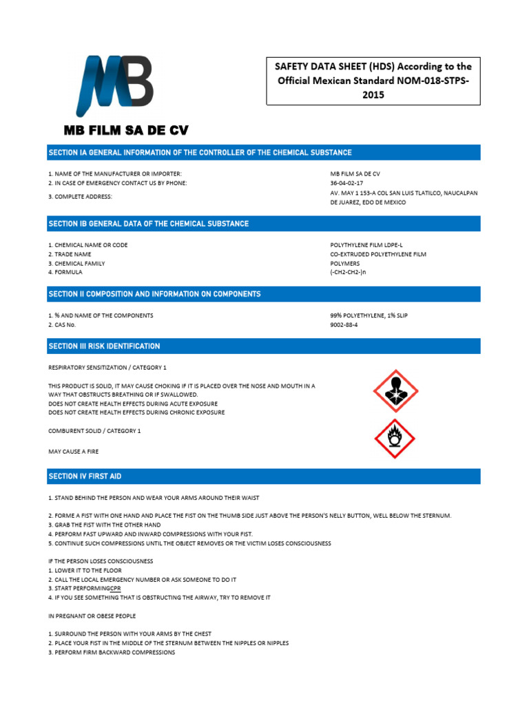 Safety Data Sheet for Polyethylene Film | PDF | Firefighting | Water