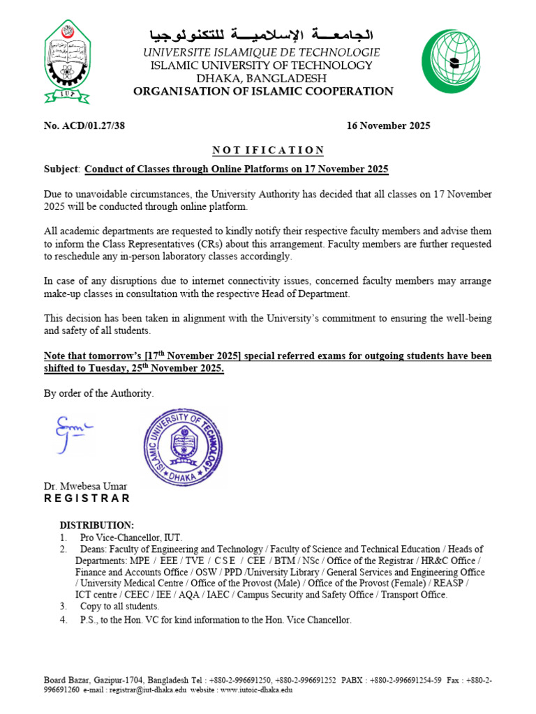 Online Class Notification for IUT | PDF