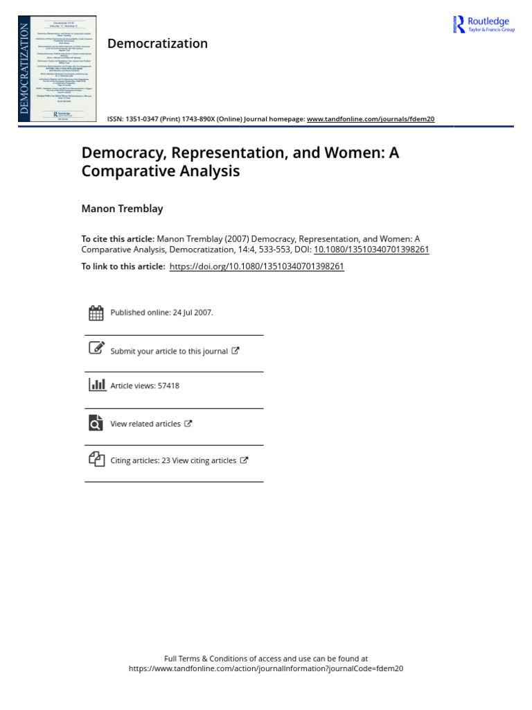 Women in Democracy: A Comparative Study | PDF | Coefficient Of ...