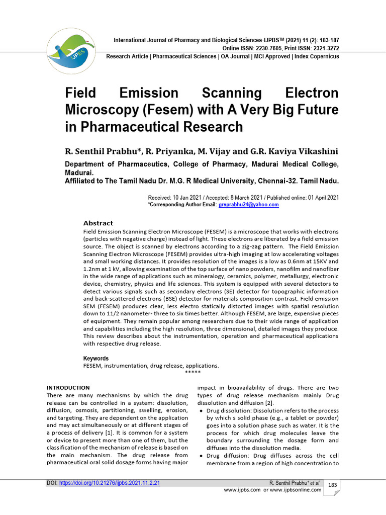 Future of FESEM in Pharma Research | PDF | Scanning Electron Microscope ...