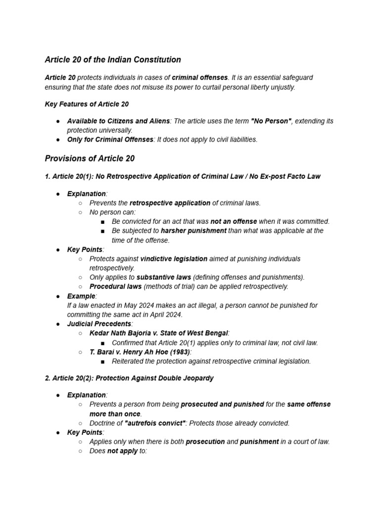 Article 20 | PDF | Double Jeopardy | Confession (Law)