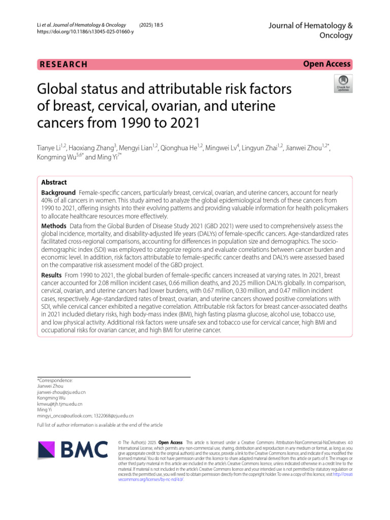 s13045-025-01660-y | PDF | Cancer | Epidemiology
