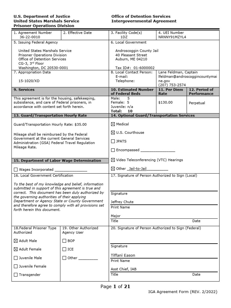 Intergovernmental Agreement for Federal Prisoners | PDF | Per Diem