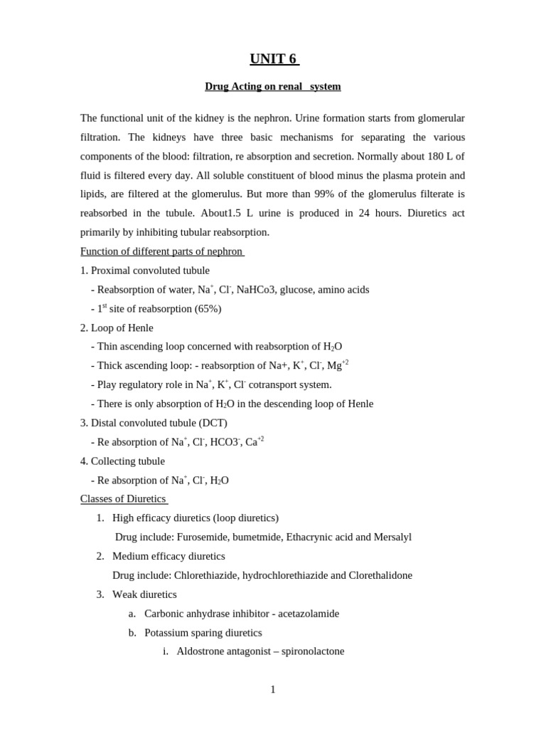 Diuretics and Kidney Function Overview | PDF | Medical Specialties