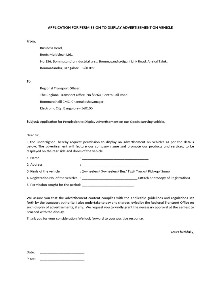RTO Permission Letter | PDF