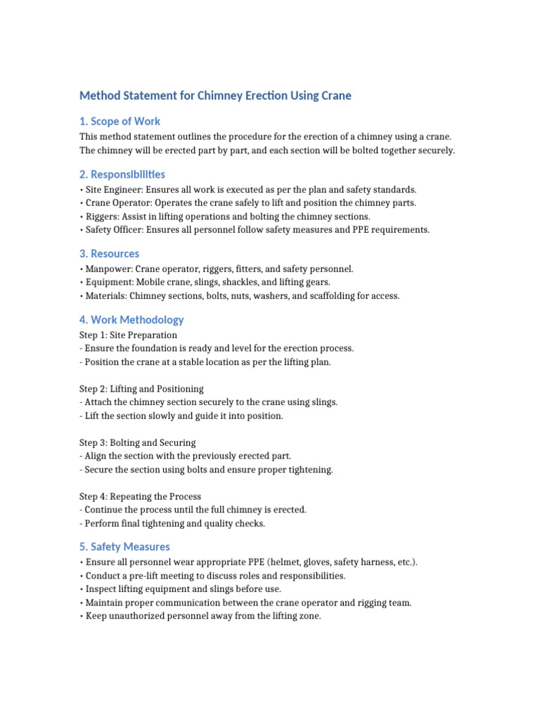 Chimney Erection Method Statement | PDF