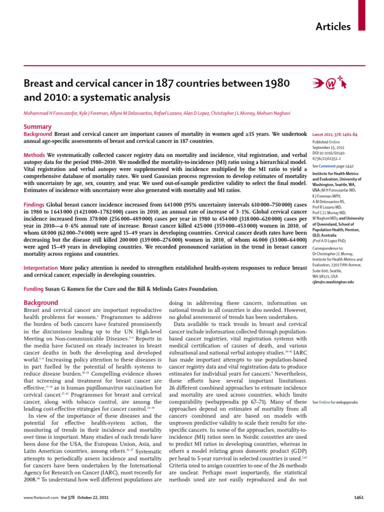 Breast and Cervical Cancer in 187 Countries Betwee | PDF | Cancer ...