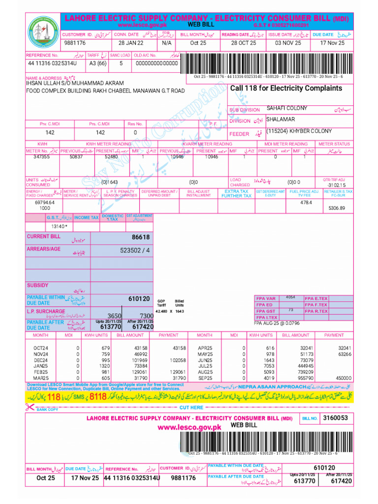 Web Bill Summary for Oct-Nov 2025 | PDF