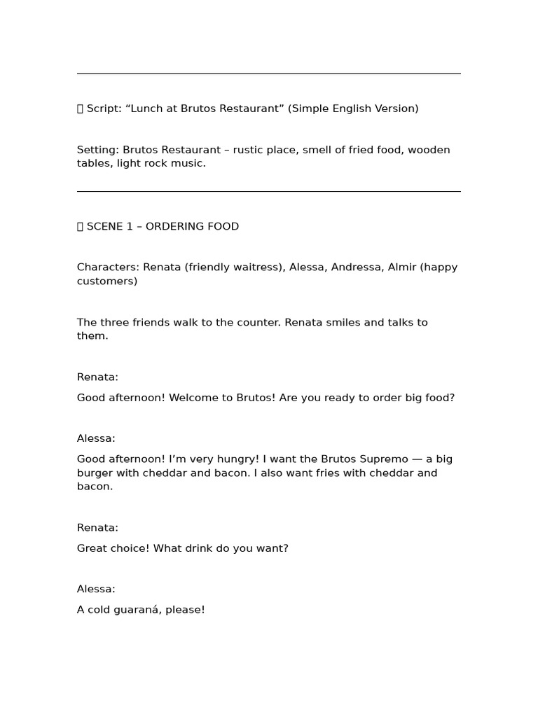 Brutos Restaurant Lunch Script | PDF | Hamburgers | Cooking