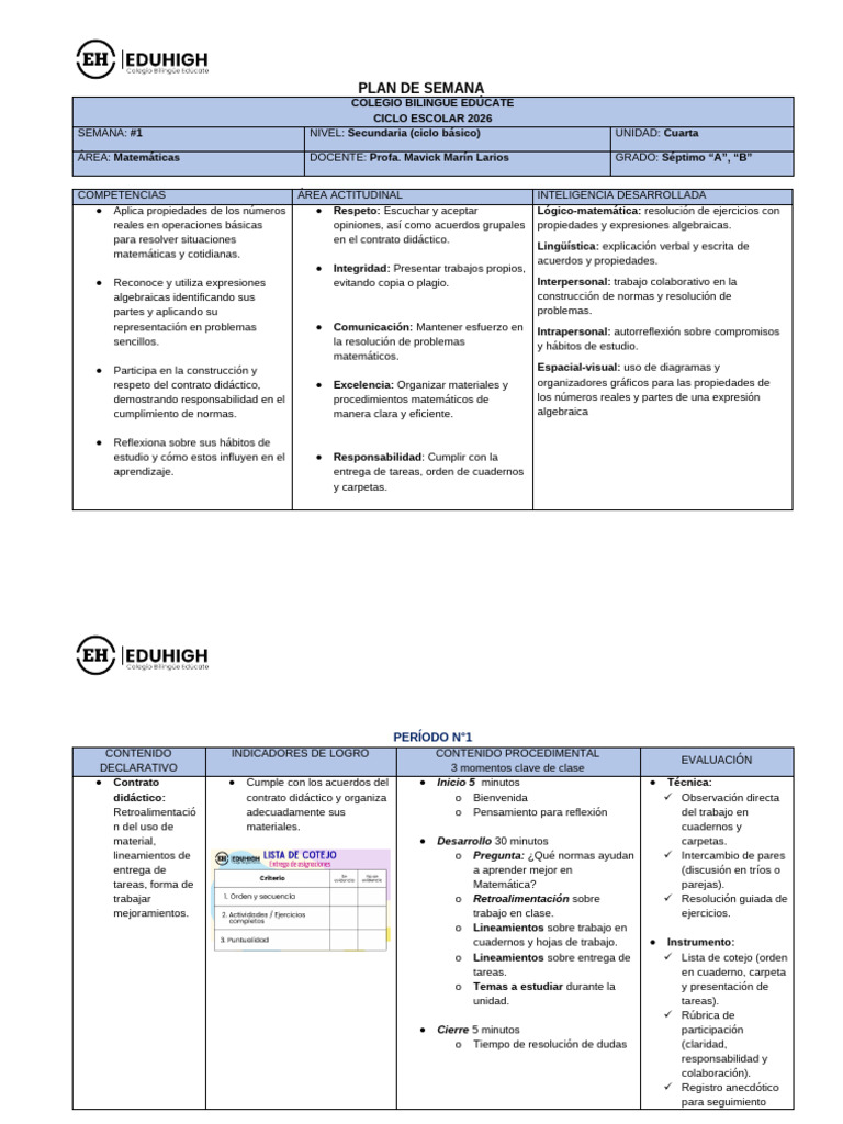 Plan de Matemáticas Secundaria 2026 | PDF | Multiplicación | Matemáticas
