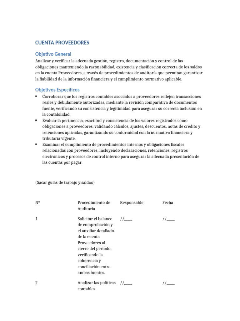 Auditoría de Cuentas por Pagar Proveedores | PDF | Contabilidad | Auditoría