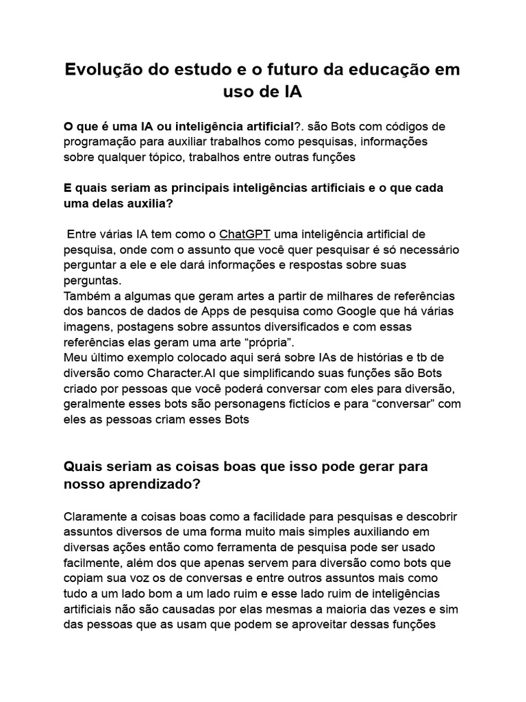 Impactos da IA na Educação e Aprendizado | PDF | Inteligência ...