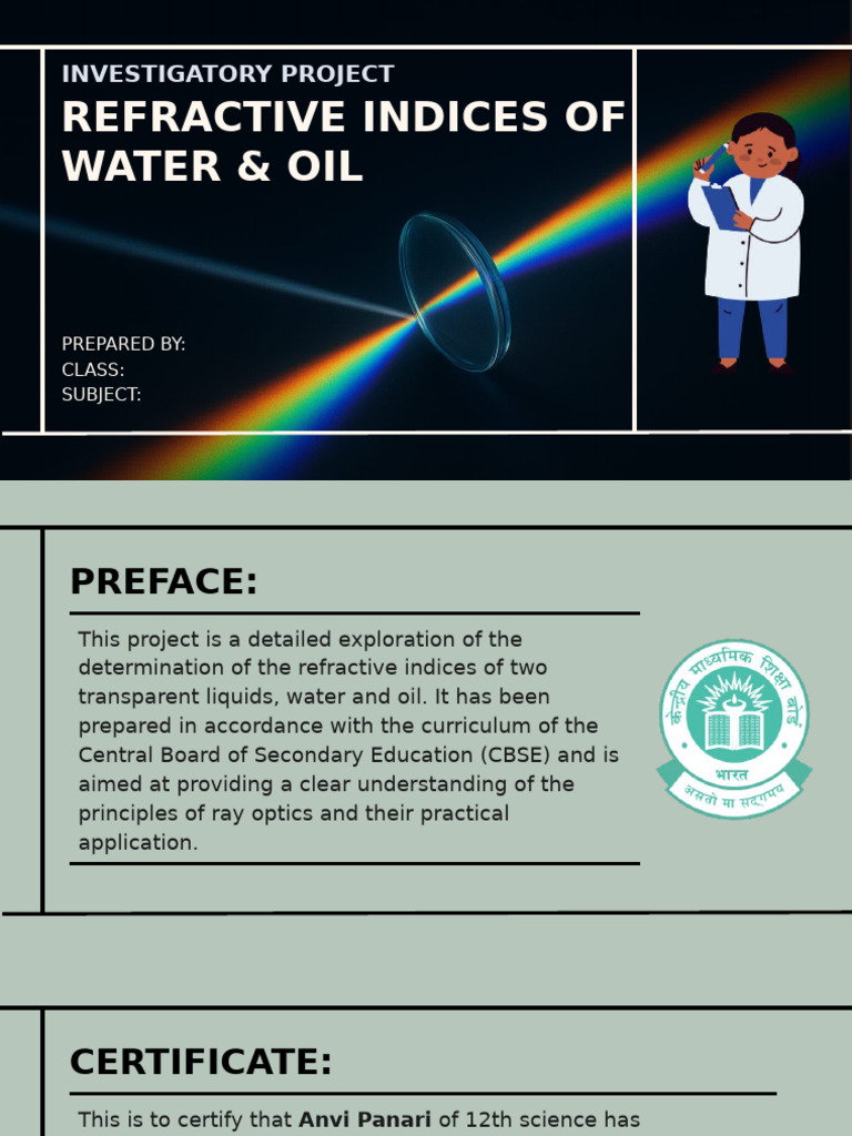 Refractive Indices of Water and Oil | PDF | Refractive Index | Optics