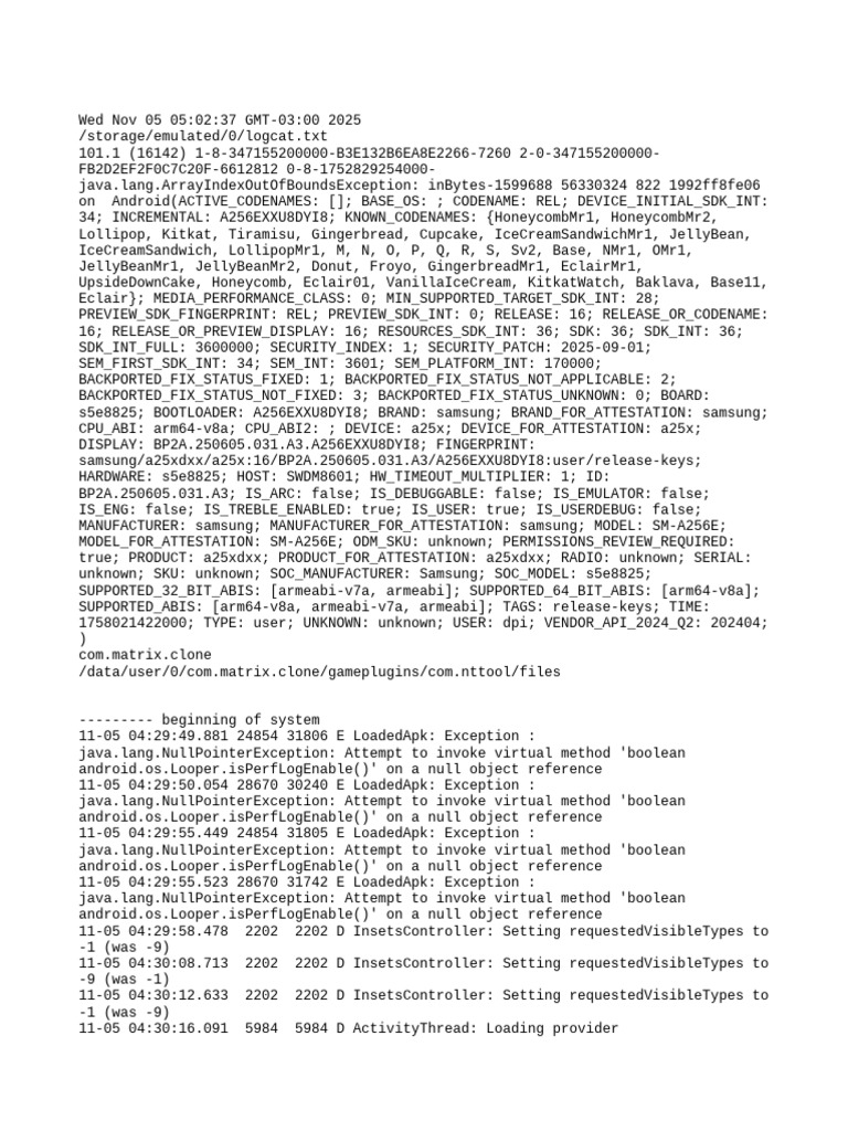 Android Logcat Error Report | PDF | Software Engineering | Computing
