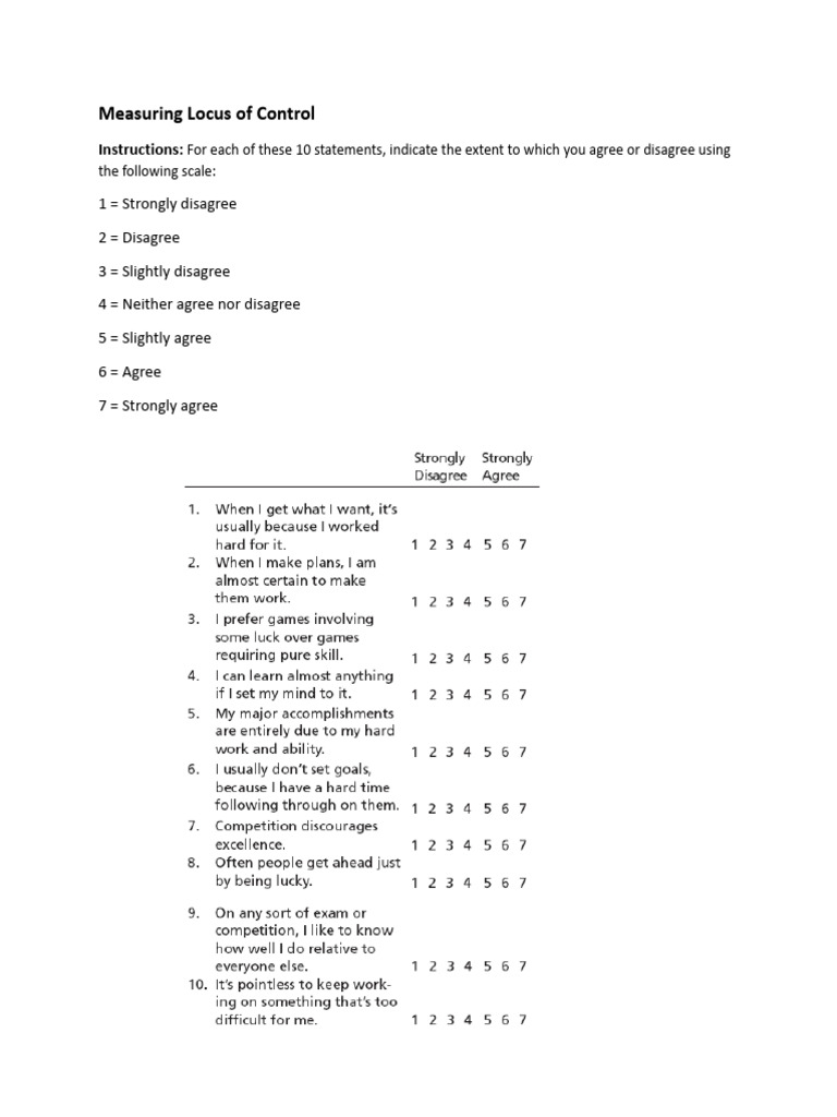 Locus of Control Questionnaire Guide | PDF