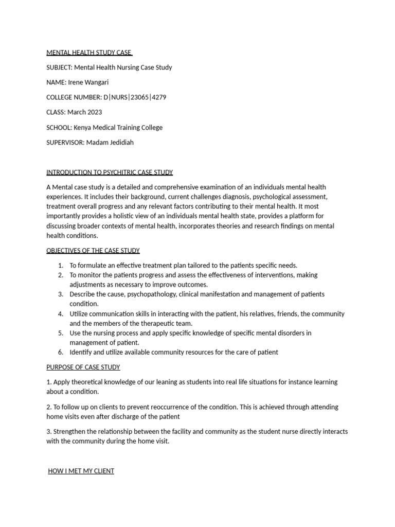 Mental Health Nursing Case Study: Shedrack | PDF | Psychosis ...
