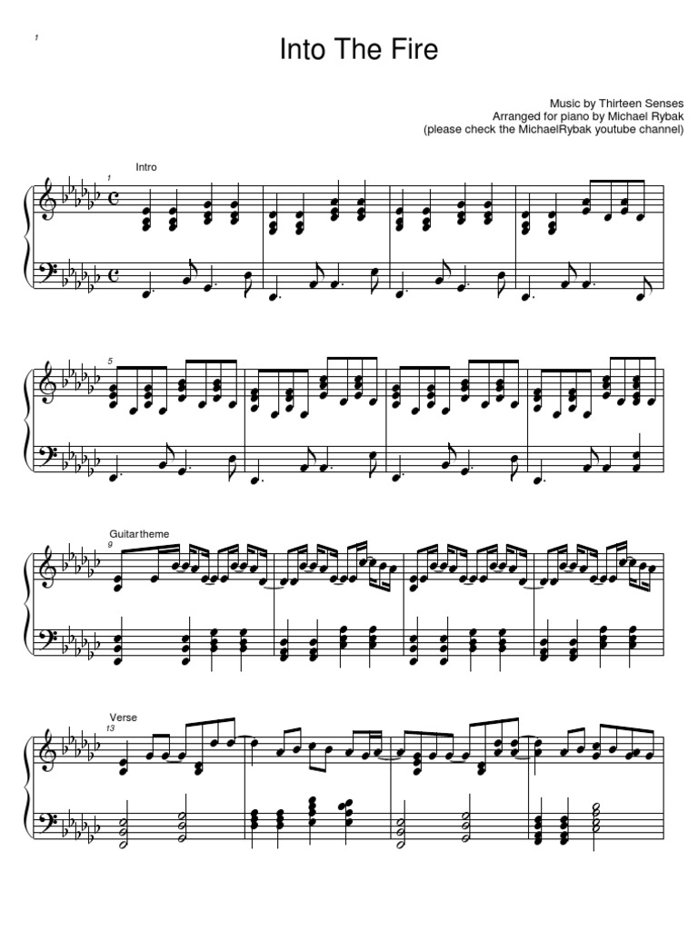 Intothefirethirteensenses Piano Version By Michaelrybak