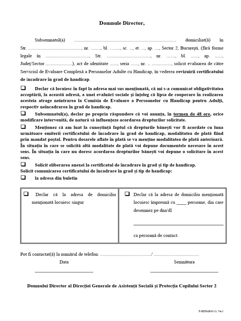 Cerere Revizuire in Grad de Handicap 1 | PDF
