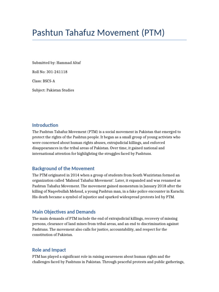 Pashtun Tahafuz Movement Assignment Hammad Altaf | PDF | Human Rights ...