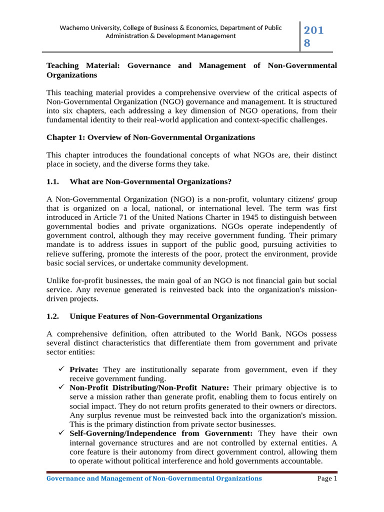 NGOs Handout Ch-1 & 2 | PDF | Non Governmental Organization | Governance