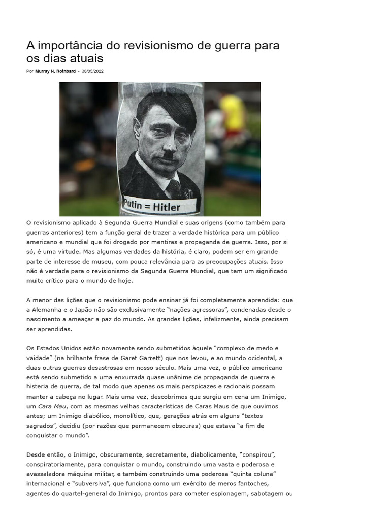 Revisionismo da Guerra: Lições Atuais | PDF | Europa | Imperialismo